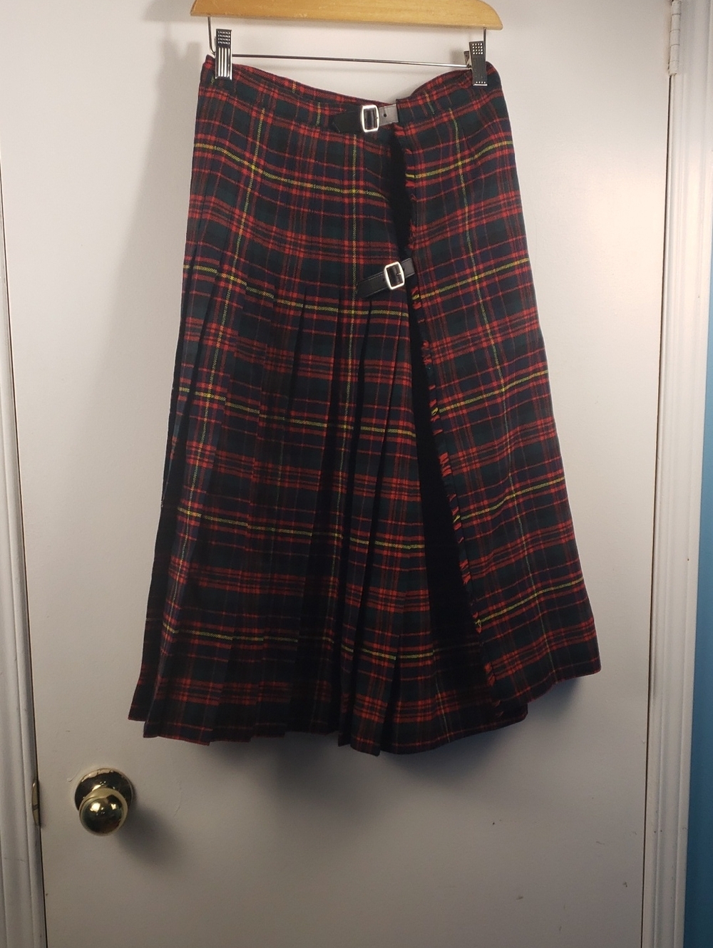 Vintage Kinloch Anderson Wool Plslaid Classic Red Tartan Pleated Midi Skirt 12